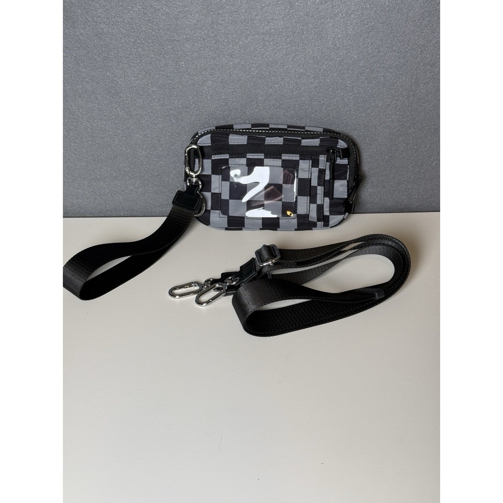 Iris & Rainbow Carry All Wallet Crossbody & Wristlet Strap Black Gray Checkered